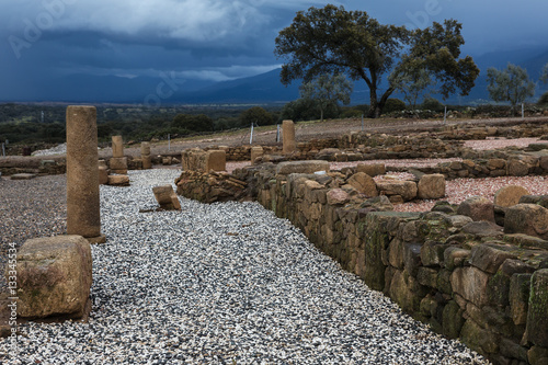 The Roman ruins of Caparra are located in the pasture Casablanca, among the terms of  Oliva de Plasencia and Guijo de Granadilla. Extremadura. Spain. photo