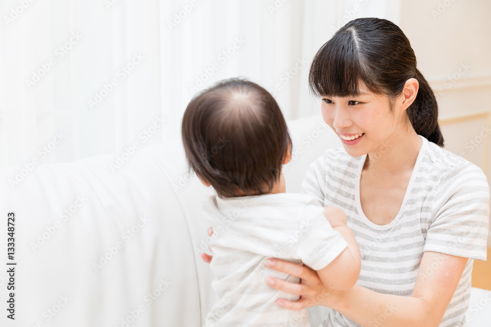 portrait of asian baby and mother relaxing portrait of asian baby and mother relaxing