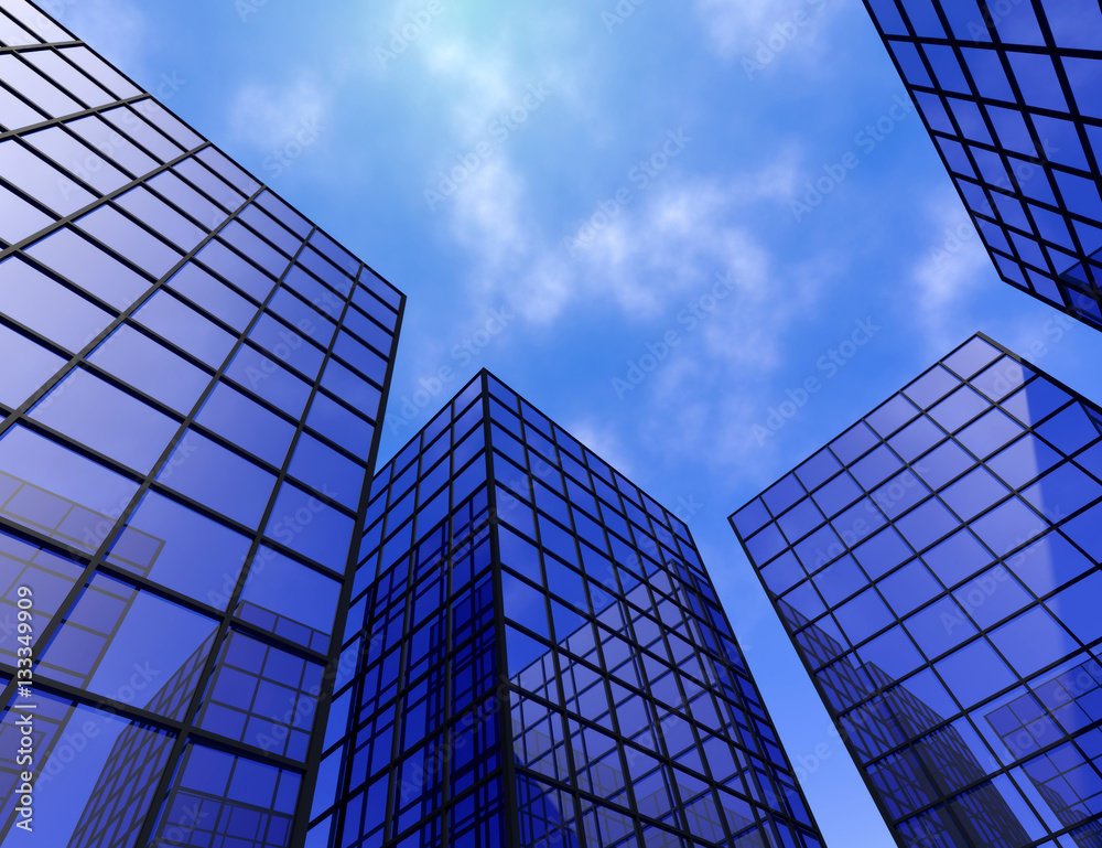 buildings office finance tower glass windows mirrors blue 3D illustration buildings office finance tower glass windows mirrors blue 3D illustration