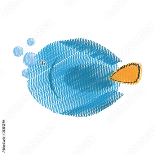 hand drawing blue fish life exotic bubbles vector illustration eps 10