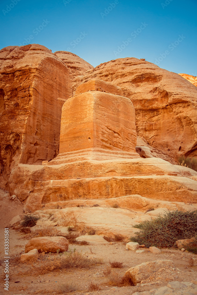 ancient stone column near Petra, Jordan. Wadi Rum