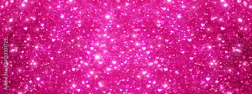 Panorama Heart-shaped glitter and bokeh light on pink sweet background color.
