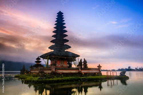 View of mountain  lake and a temple in Bali Indonesia