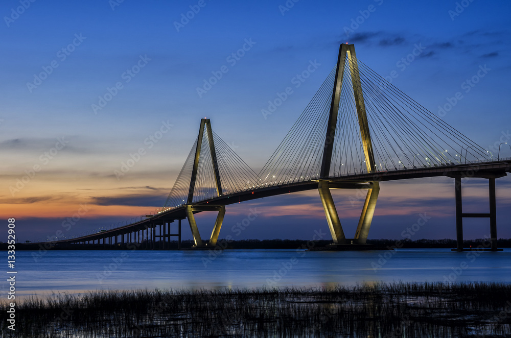 Arthur Ravenel Bridge, Charleston South Carolina, twilight scenic Arthur Ravenel Bridge, Charleston South Carolina, twilight scenic