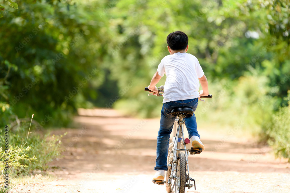 Naklejka premium Young boy ride bicycle