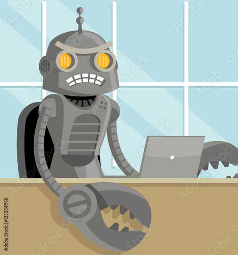 evil angry internet bot using a computer