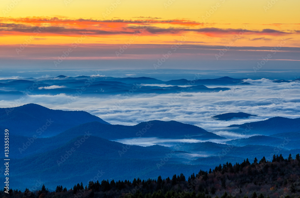 Scenic predawn, Blue Ridge Mountains, North Carolina