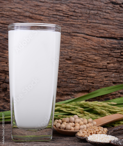 Rice milk in glass photo