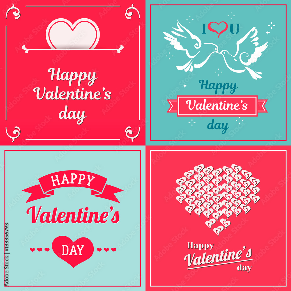 Naklejka premium Saint Valentines vintage vector design. Heart, dove, ribbon with text