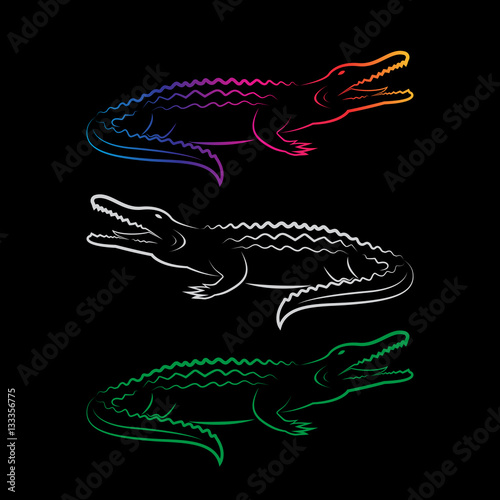 Vector group of crocodile design on black background. Wild Anima