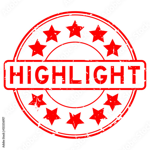 Grunge red highlight with star icon round rubber stamp