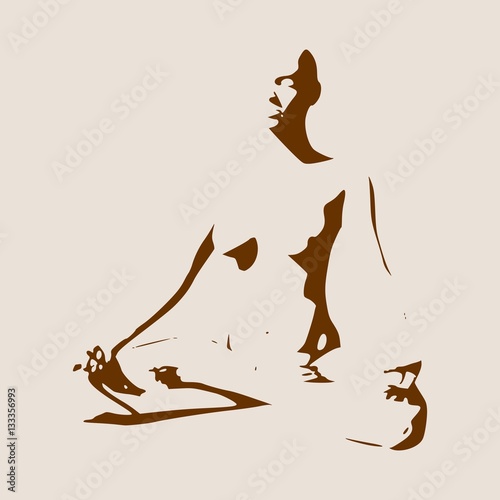 Woman sit in meditation pose. Sexy women silhouettes. Fashion mannequin isolated. Female figure posing. Front view. Yoga Center Emblem.