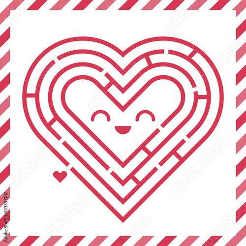 Happy Valentines day greeting card with heart labyrinth maze