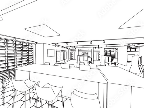 interior showroom offfice outline drawing sketch