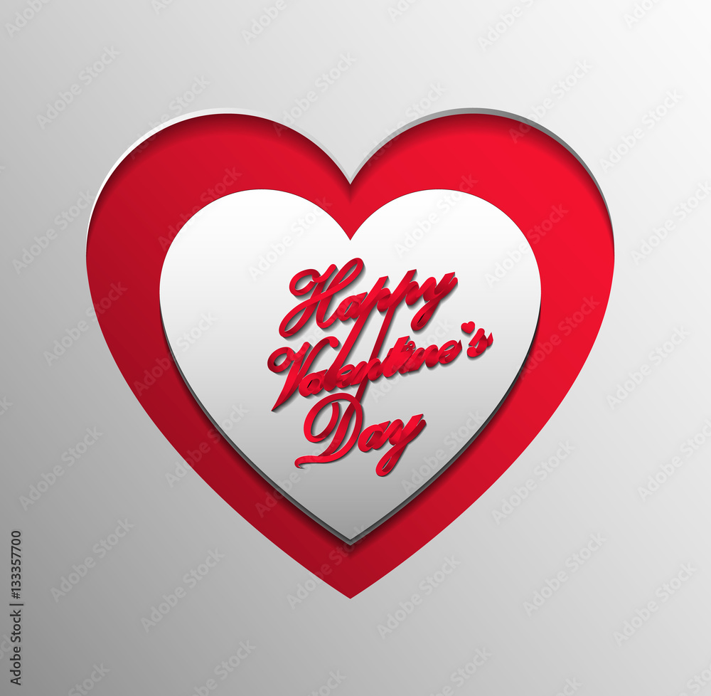 Happy Valentine's Day Design in ribbon style on paper cut art