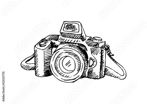  Photo camera . hand drawing illustration.