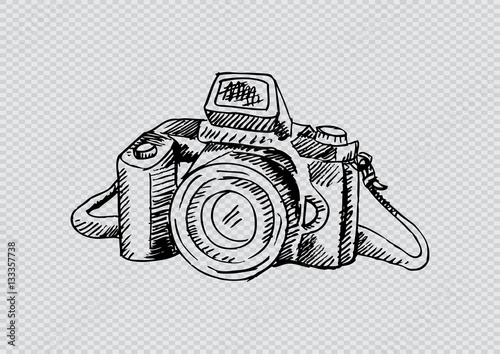  Photo camera . hand drawing illustration.