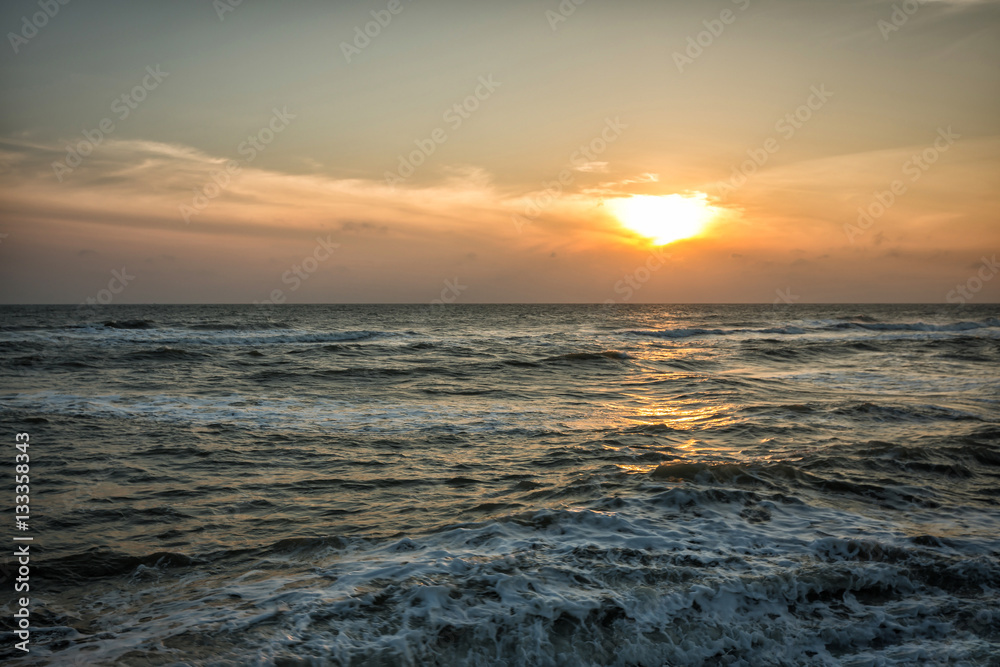 sunrise on the sea in the morning, soft focus of nature background