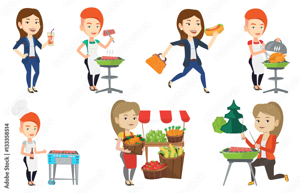 Vector set of people eating and drinking. Vector set of people eating and drinking.