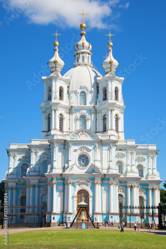 Smolny Cathedral closeup of a sunny day in July photo