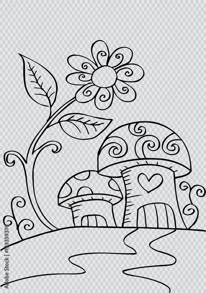 Fototapeta premium Doodle mushroom house