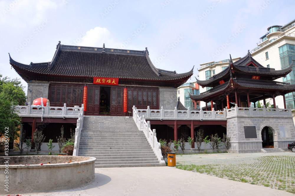Mahavira Hall of Pilu (Vairocana) Temple in downtown Nanjing, Jiangsu Province, China. Pilu Temple was built in 1522 AD, and is one of the most antique temples in Nanjing. Mahavira Hall of Pilu (Vairocana) Temple in downtown Nanjing, Jiangsu Province, China. Pilu Temple was built in 1522 AD, and is one of the most antique temples in Nanjing.