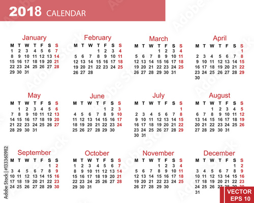 The calendar. New Year. 2018. Date. For your design.