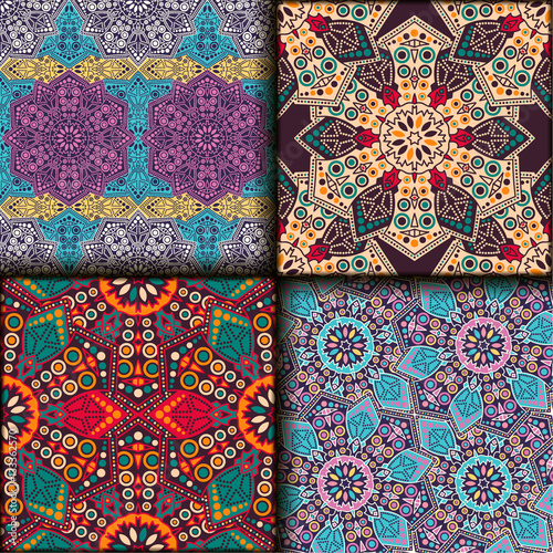 Vector seamless pattern set ethnic style background. Vintage decorative texture for wallpapers, backgrounds and page fill. Indian, arabic motive.