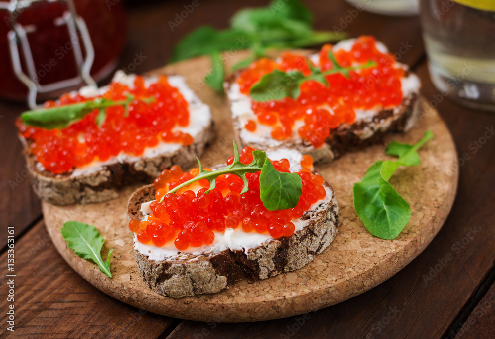Sandwich with red caviar Sandwich with red caviar