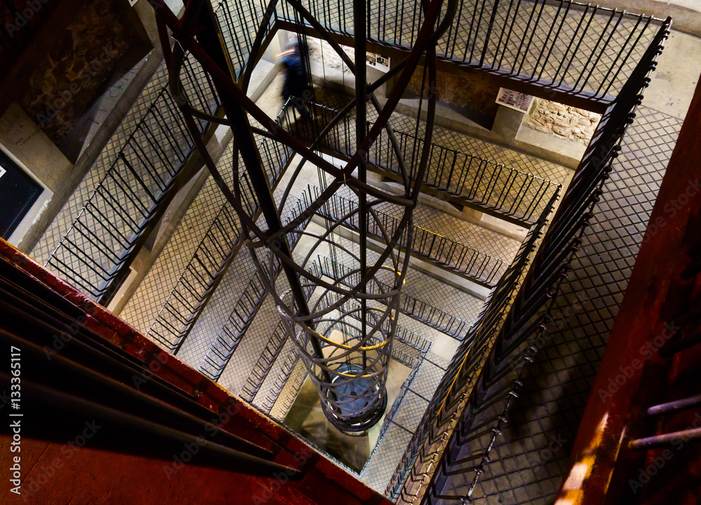 Obraz premium Elevator inside of Prague Astronomical Clock tower in Czech republic
