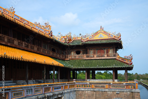 Fragment of a terrace of imperial gate of the Forbidden purple city. Hue, Vietnam