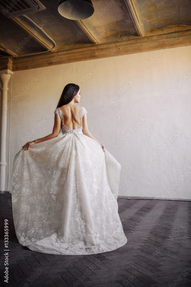 Bride in wedding dress at luxurious studies