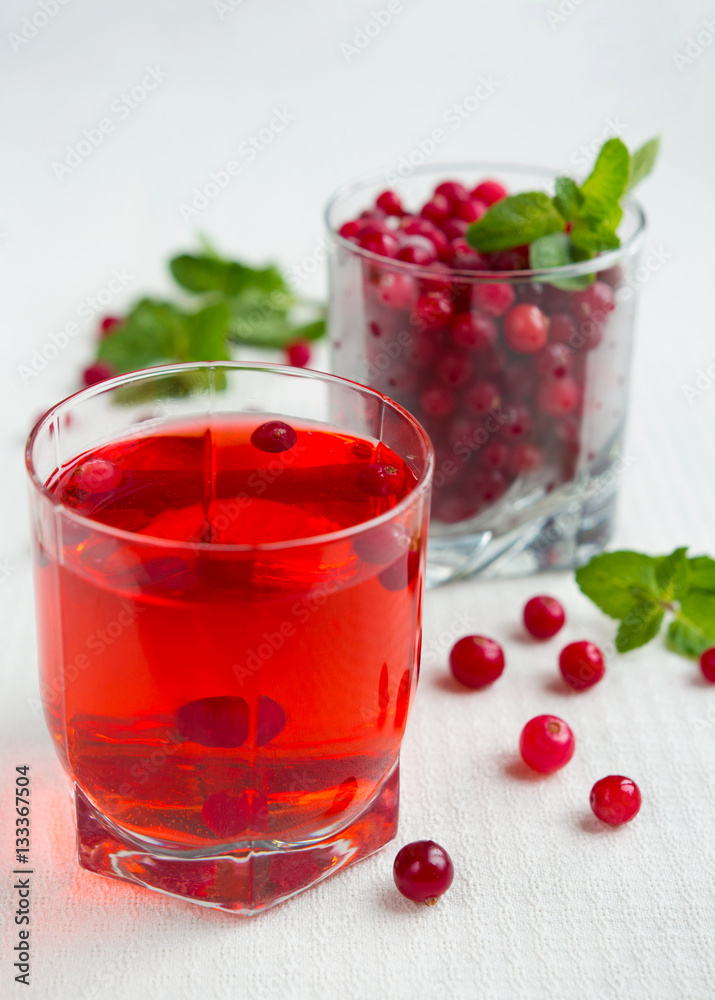 Fresh juicy cranberry and mint juice, close-up Fresh juicy cranberry and mint juice, close-up
