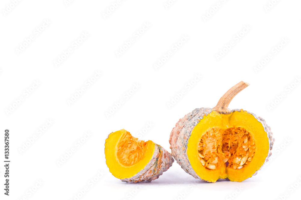 pumpkin squash and  pumpkin seed on white background healthy  kabocha Vegetable food isolated

