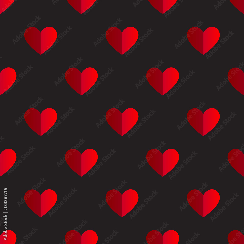 Seamless two tone red heart pattern on black