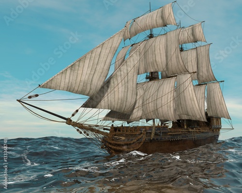 Sailboat On The Sea 3D Illustration