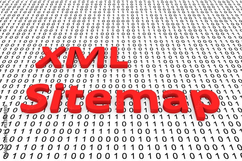 xml sitemap in the form of binary code, 3D illustration - obrazy, fototapety, plakaty 