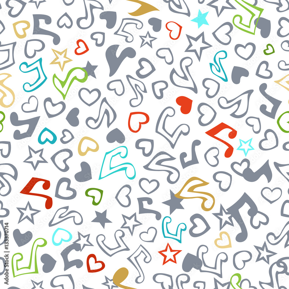 Vector seamless love and music pattern.