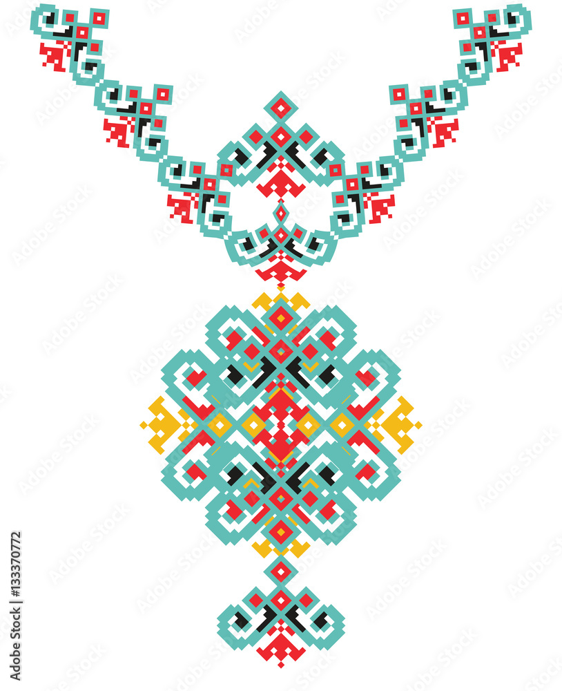 Vector Ethnic necklace Embroidery for fashion women. Pixel tribal pattern print design, jewelry, fabric. Vector Ethnic necklace Embroidery for fashion women. Pixel tribal pattern print design, jewelry, fabric.