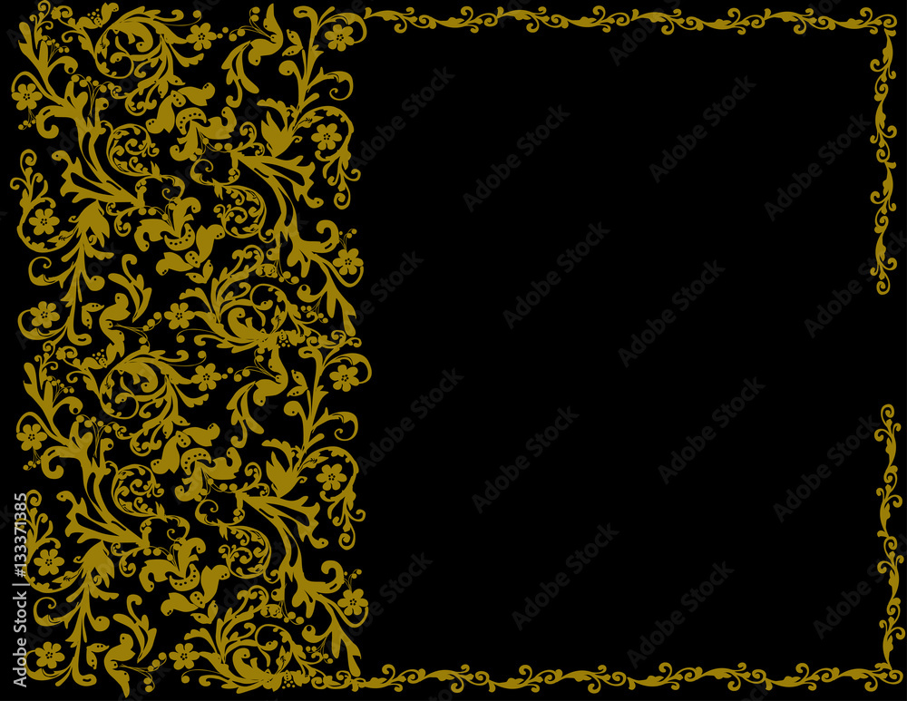 dark yellow curled frame ornament isolated on black