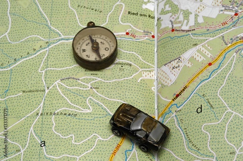 Car on a map  compass