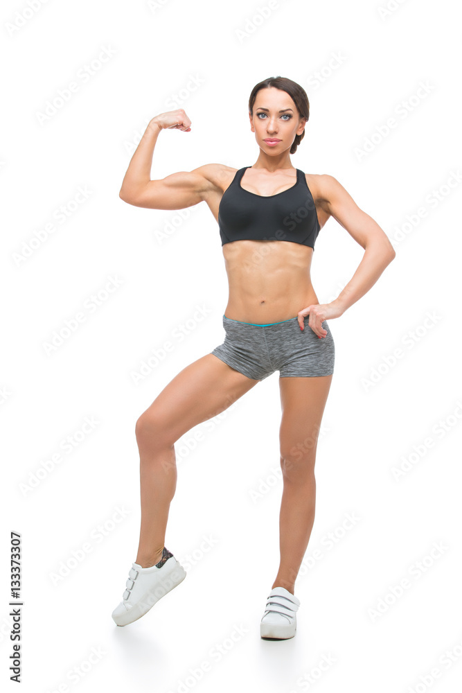 Beautiful fit girl in sport bra and shorts Beautiful fit girl in sport bra and shorts