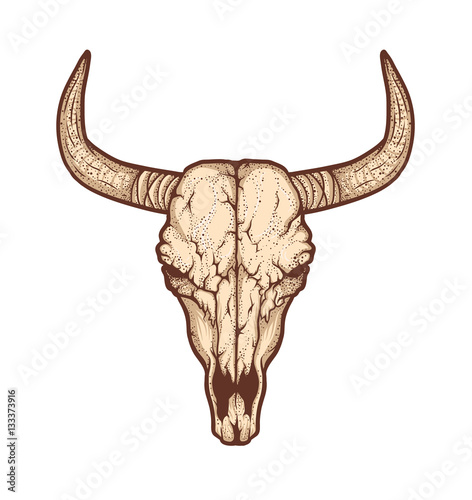 Bull skull native Americans tribal style. Tattoo blackwork. Vector illustration