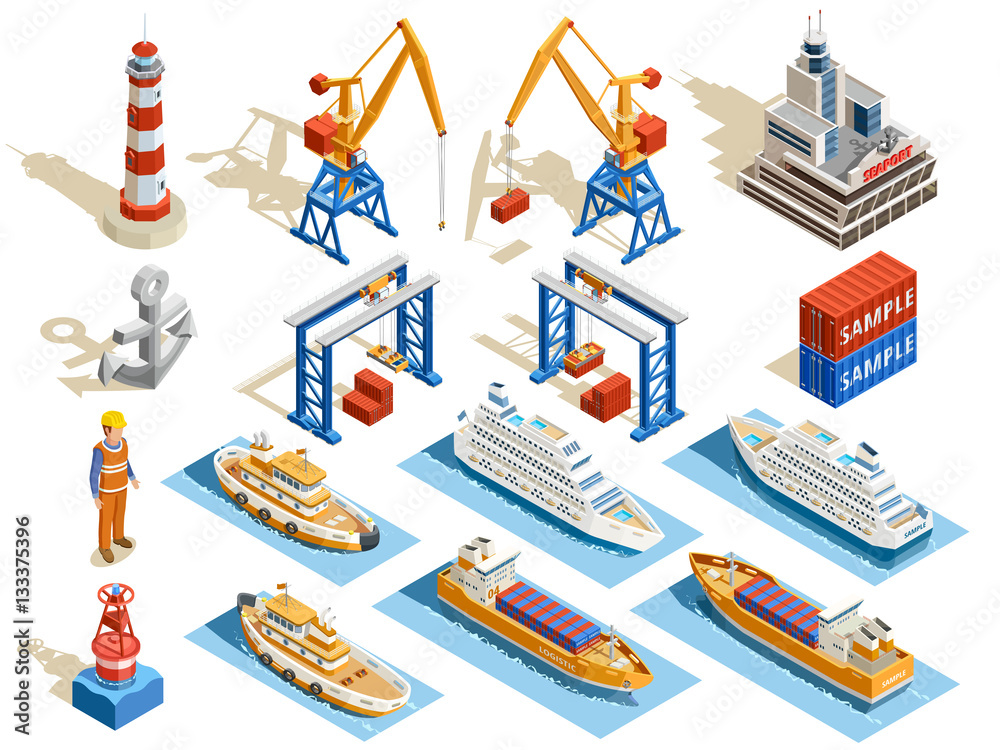 Obraz premium Seaport Isometric Set