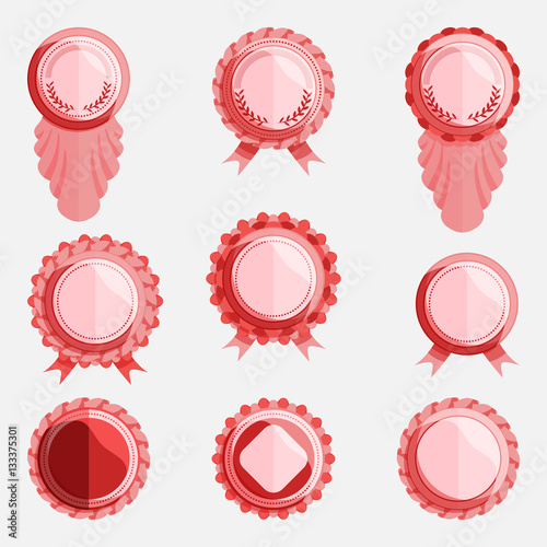 set of red badges with ribbon.