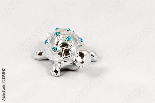 Ornamental silver turtle with gemstones