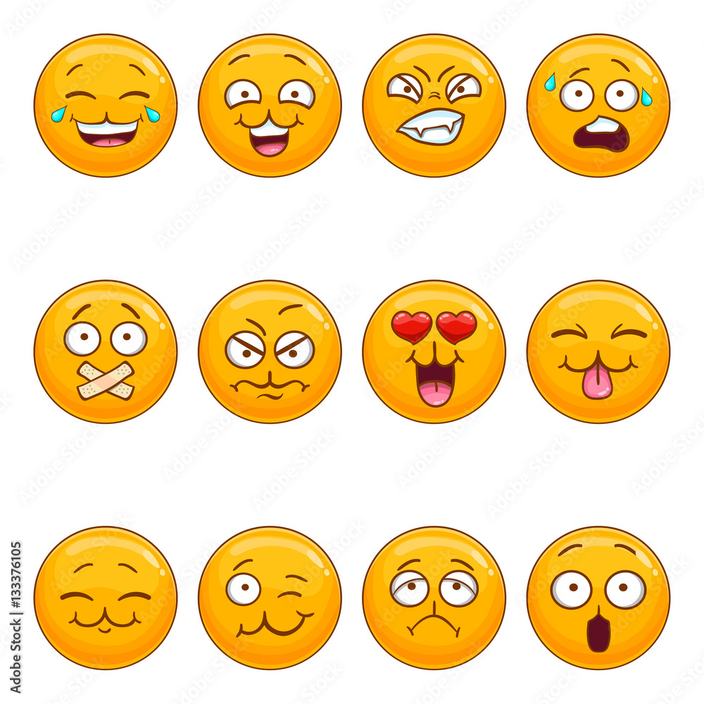 Set with cartoon smiley face