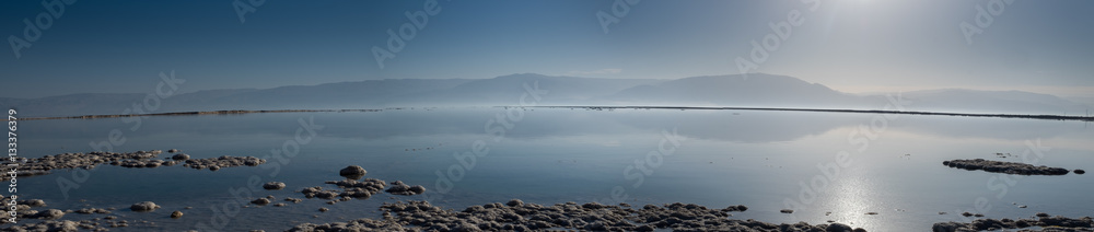 Panoramic view on Dead Sea at sunrise. Israel