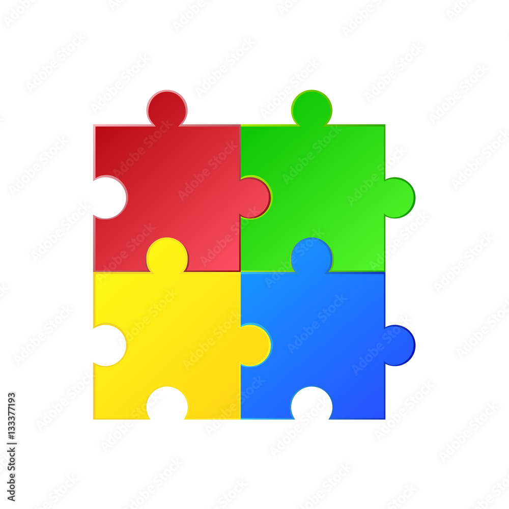 Vector illustration of puzzle. Green, red, blue, yellow Vector illustration of puzzle. Green, red, blue, yellow