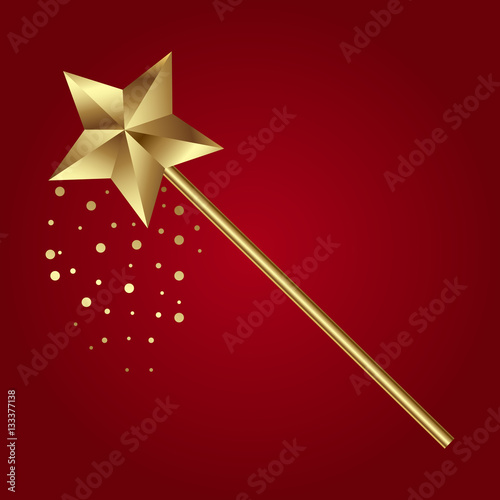 Vector illustration of golden magic wand on red background